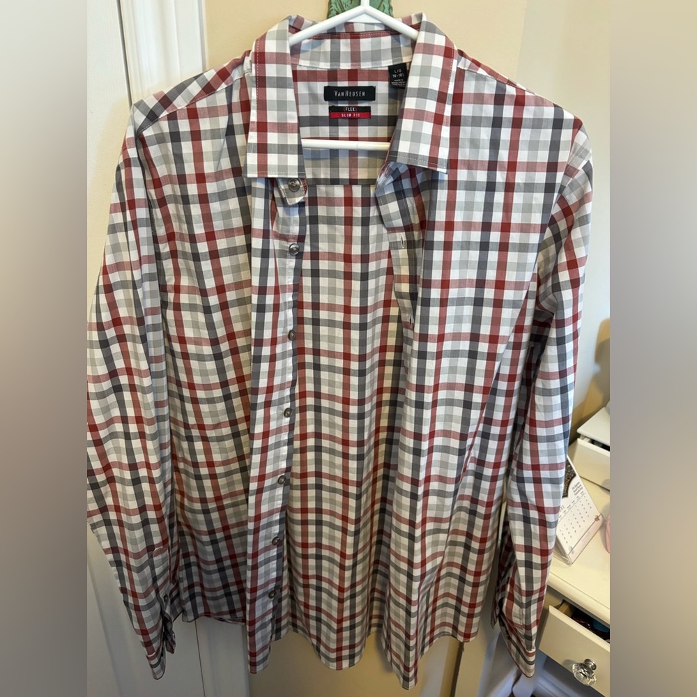 Van Heusen Men's Checkered Red and Gray Shirt